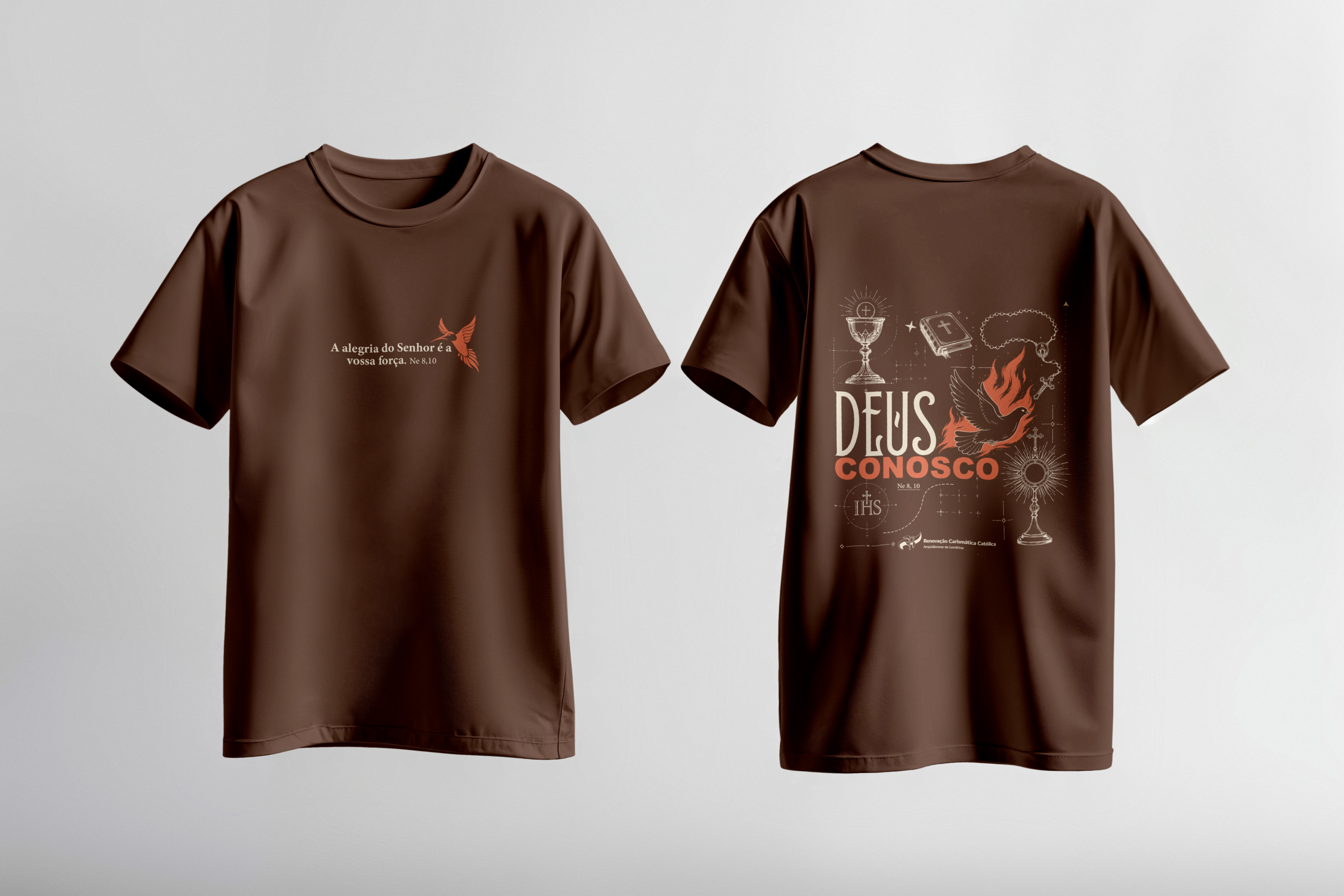 Camiseta oficial Deus Conosco 2026 vista de frente e de costas